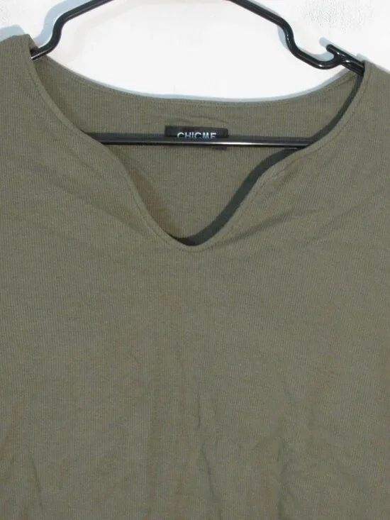 ChicMe Green Ribbed Blouse XL New NWOT Long Sleeve Built In Bra Stretch - Picture 2 of 3